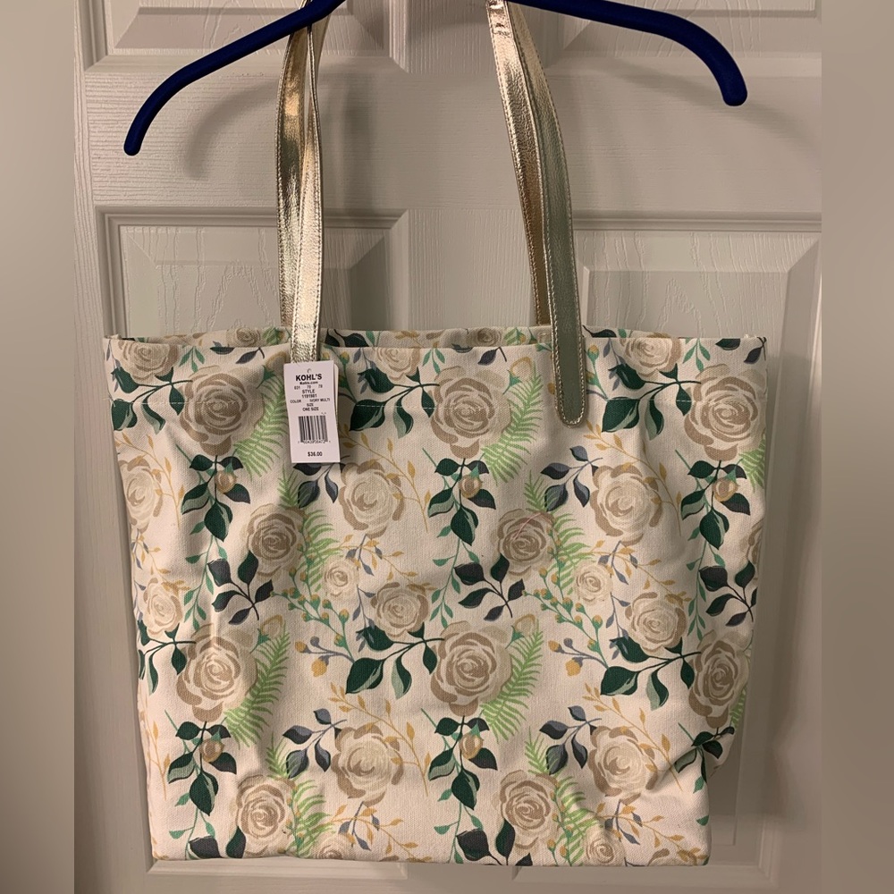 Multiple Available Floral Rose Tote Bag Cream White Green NWT